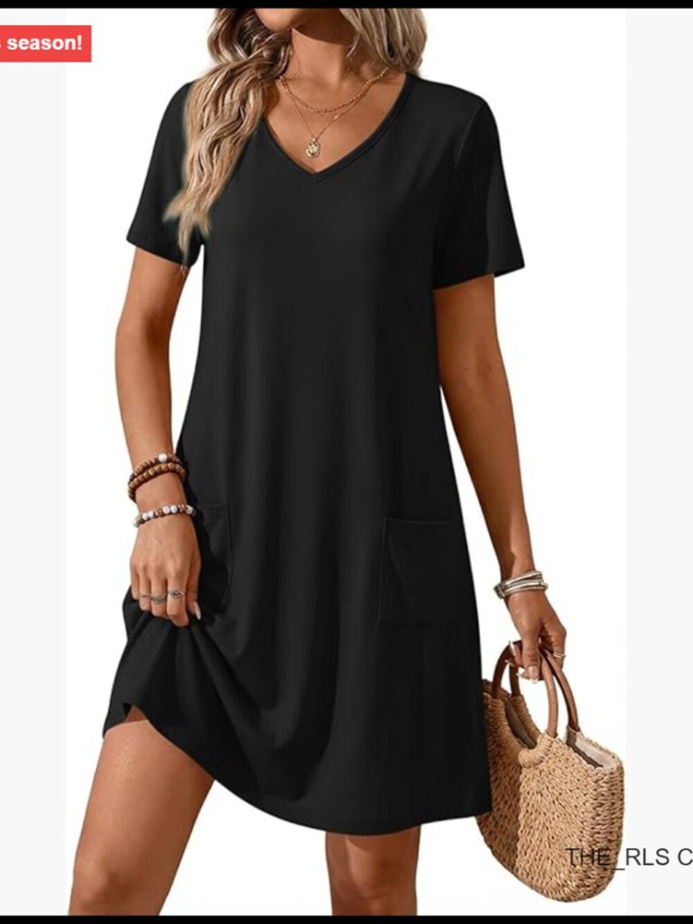 V-Neck Short Sleeve Casual T-Shirt Dress with Pockets